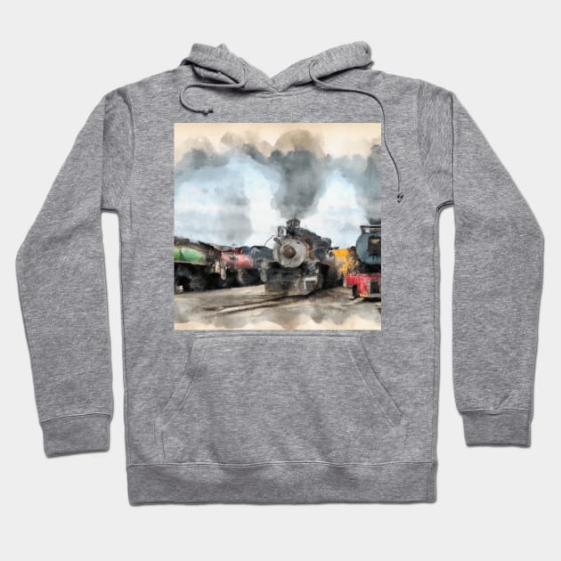 Watercolor of Steam Locomotive Hoodie by Starbase79